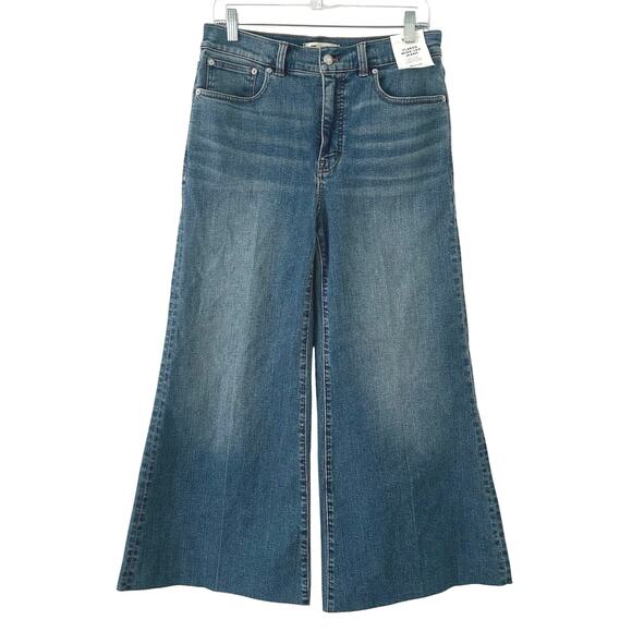 Madewell Women's Flared Wide Leg Crop Raw Hem Medium Wash Denim Jeans 29 New - Picture 2 of 9